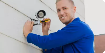 A male doing the installation of cctv